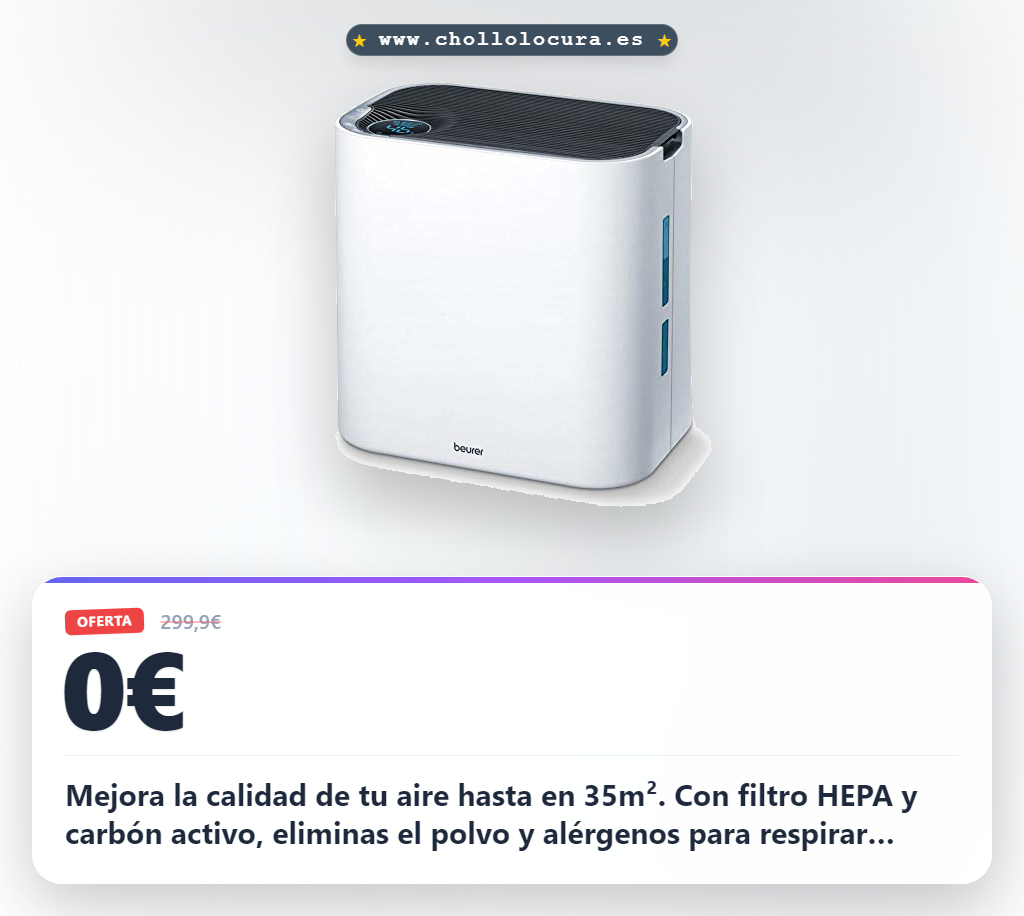Consigue el purificador de aire Beurer LR330 con filtro HEPA y humidificador silencioso a precio de chollo