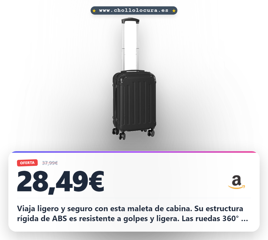 Consigue esta maleta de cabina rígida ABS con ruedas 360° y organización perfecta al mejor precio