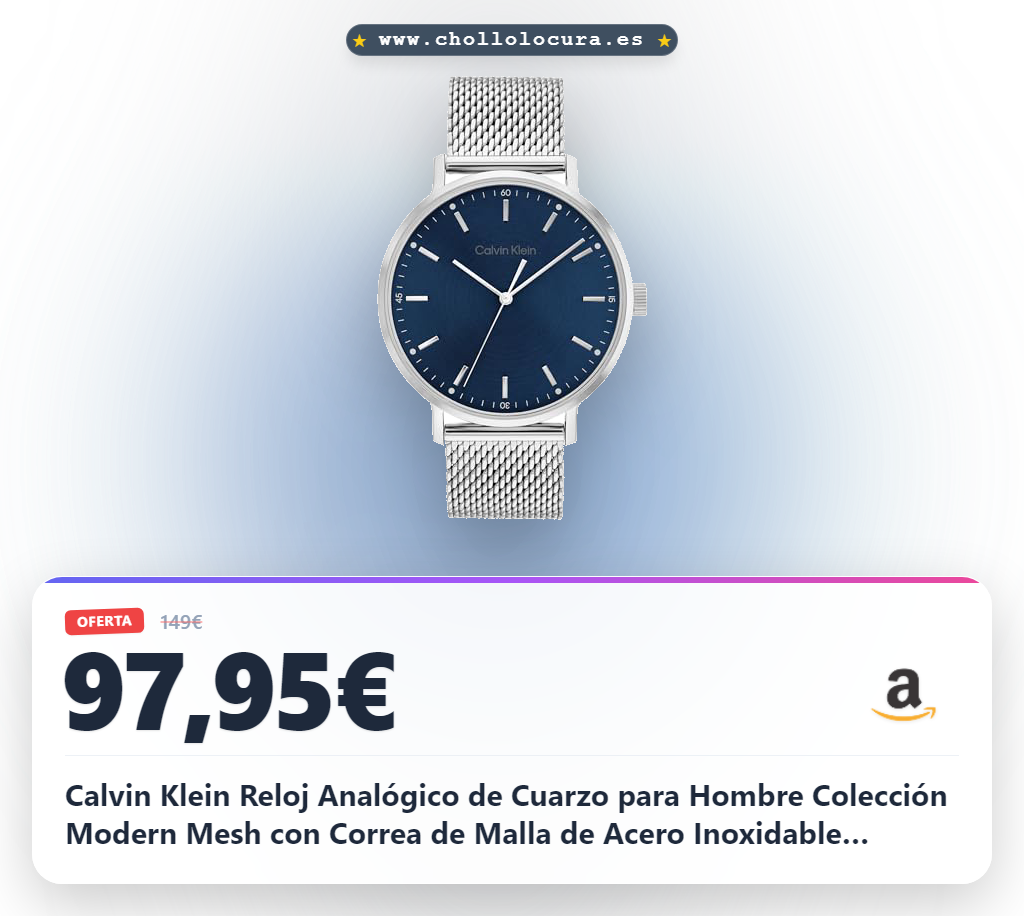 Calvin Klein Reloj Analógico de Cuarzo para Hombre Colección Modern Mesh con Correa de Malla de Acero Inoxidable Plateada - 25200045