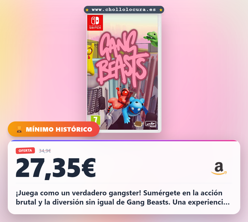 Aprovecha Gang Beasts para Nintendo Switch y juega como un verdadero gangster con acción brutal en oferta