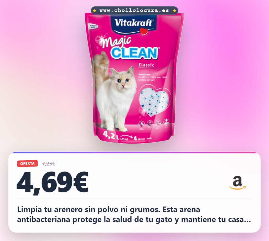 Consigue la arena Vitakraft Magic Clean no aglomerante con microesferas antibacterianas al mejor precio para tus gatos.