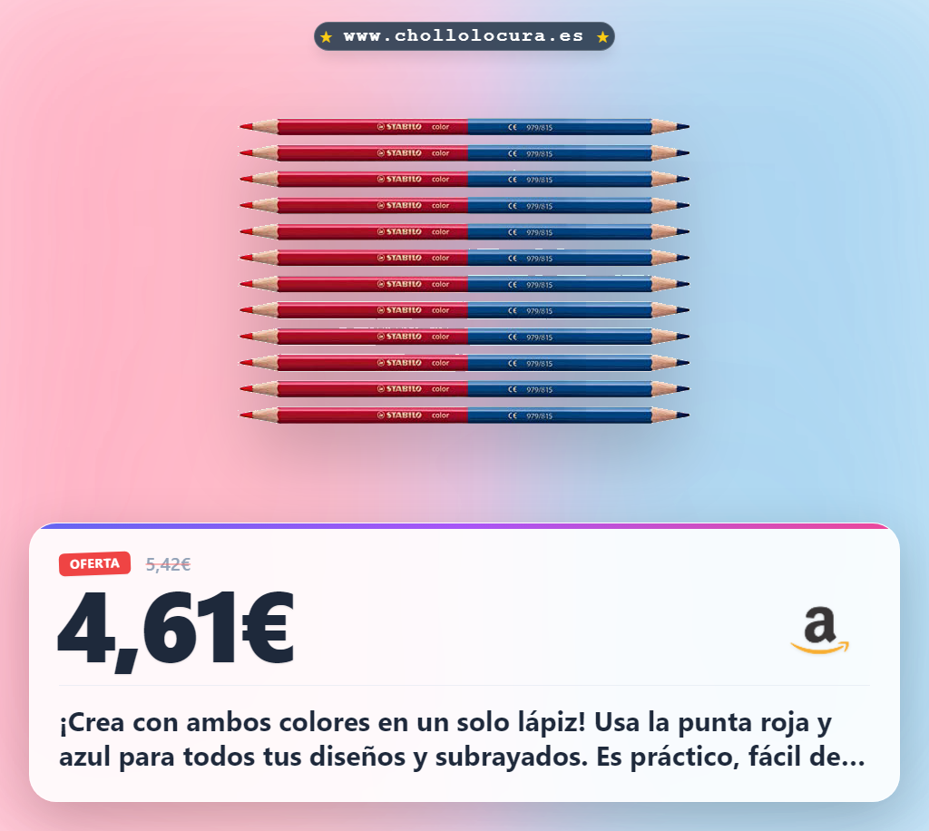 Consigue el lápiz de color STABILO doble punta rojo y azul 2,5 mm para colorear y subrayar a precio de chollo