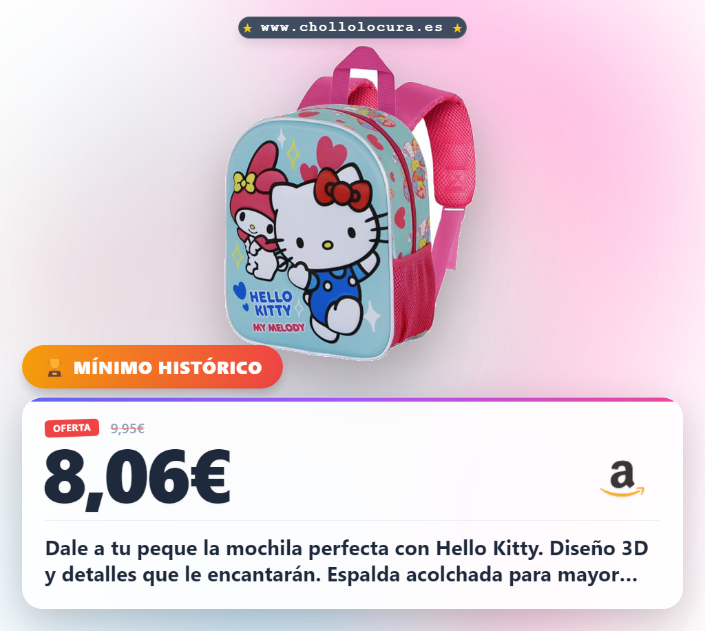 Consigue la mochila Sanrio Hello Kitty Friendship 3D Elite azul con capacidad de 7L al mejor precio