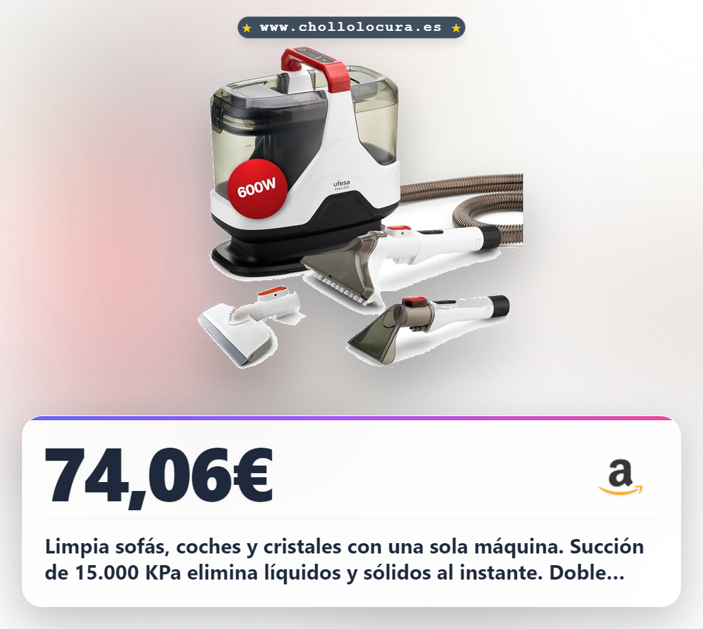 Aprovecha la aspiradora Eden 600 con doble depósito y 15000 KPa para limpiar sofás y coches al mejor precio