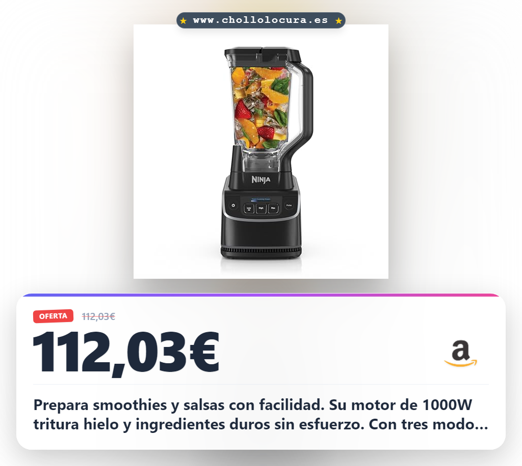 Aprovecha la batidora Ninja con modo Pulse y 3 velocidades para smoothies y salsas en oferta