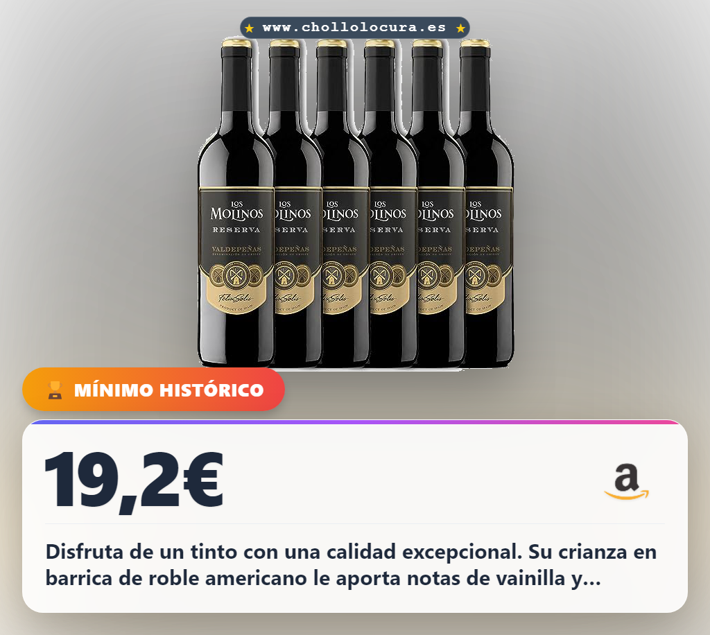 Consigue este vino tinto Reserva con crianza en roble americano al mejor precio de oferta