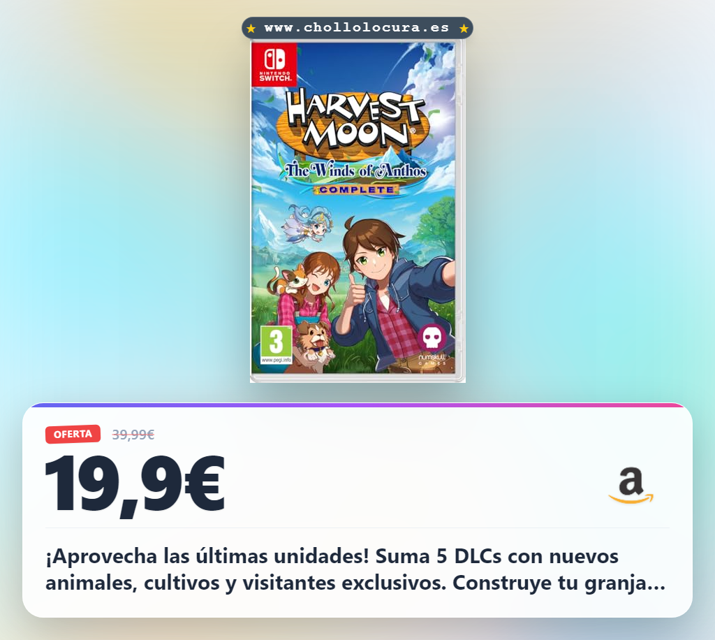Aprovecha 5 DLCs con nuevos animales y cultivos en Harvest Moon The Winds of Anthos para Nintendo Switch