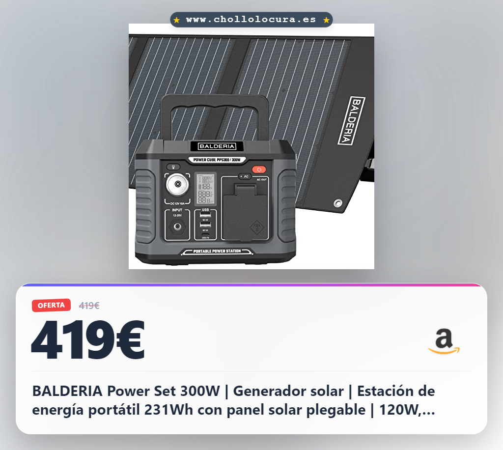 BALDERIA Power Set 300W | Generador solar | Estación de energía portátil 231Wh con panel solar plegable | 120W, enchufe, 230V