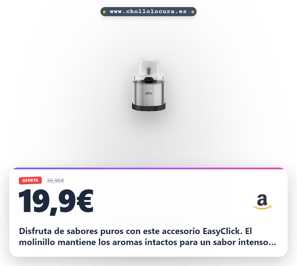 Consigue el molinillo de café y especias Braun EasyClick en acero inoxidable al mejor precio para tu batidora