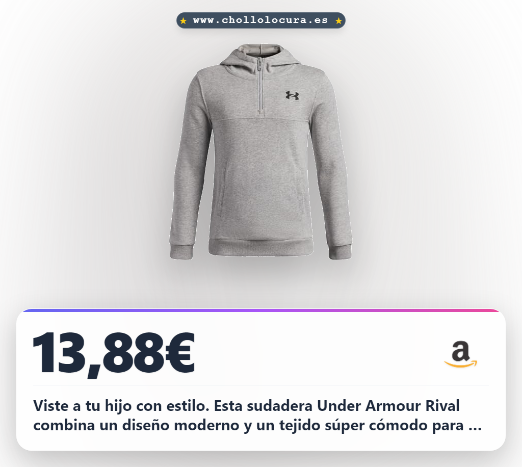 Disfruta la Under Armour Rival LW para niño con cremallera y capucha en oferta histórica al mejor precio del año.