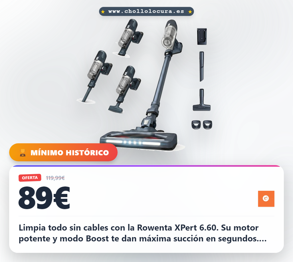 Aprovecha la aspiradora sin cable Rowenta XPert 6.60 con motor potente y modo Boost al mejor precio