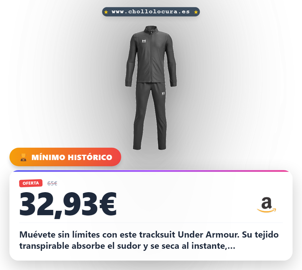 Adquiere el Under Armour tracksuit para niños con cremallera y tejido transpirable al mejor precio del año en oferta histórica.