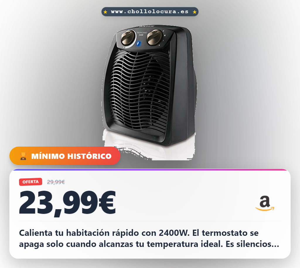 Aprovecha el calefactor Taurus Tropicano 2400W con termostato ajustable y ventilador en oferta
