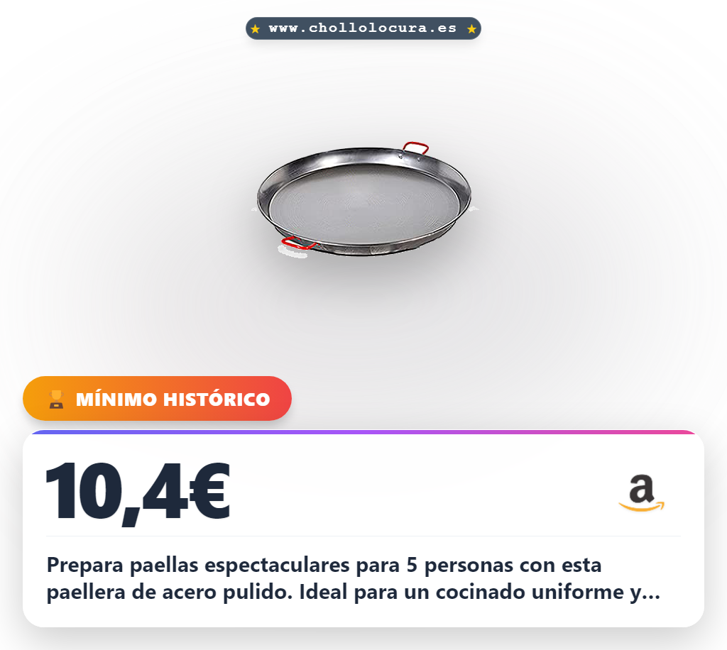 Aprovecha esta paellera valenciana de acero pulido para 5 personas y disfruta de paellas perfectas