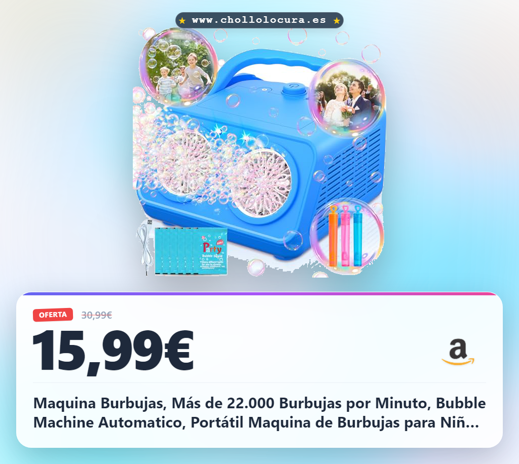 Maquina Burbujas, Más de 22.000 Burbujas por Minuto, Bubble Machine Automatico, Portátil Maquina de Burbujas para Niños Juguetes Regalos para Cumpleaños Fiestas Boda Exteriores (Azul)