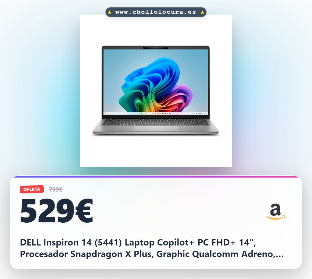 DELL Inspiron 14 (5441) Laptop Copilot+ PC FHD+ 14", Procesador Snapdragon X Plus, Graphic Qualcomm Adreno, 16GB RAM, 512GB SSD, Windows 11 Home, Teclado Retroiluminado QWERTY Español Titan Grey