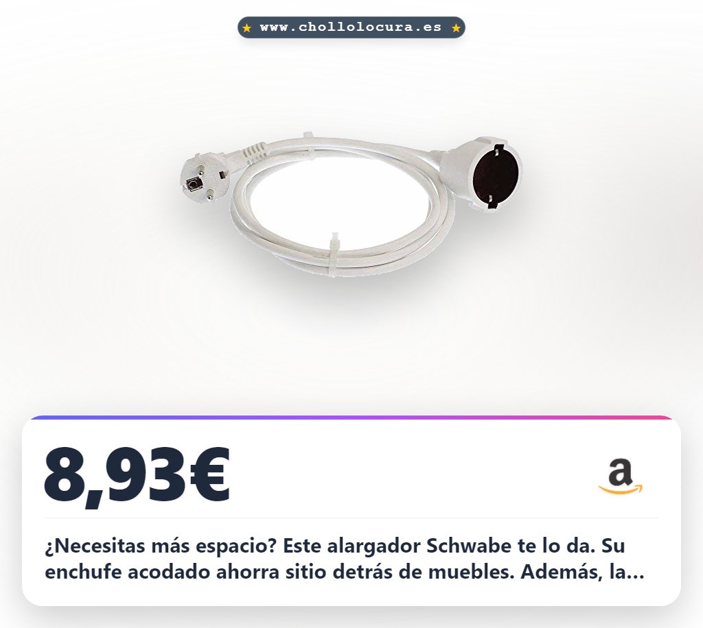Obtén el alargador eléctrico Schwabe 2m con enchufe acodado y toma de tierra al mejor precio del mercado