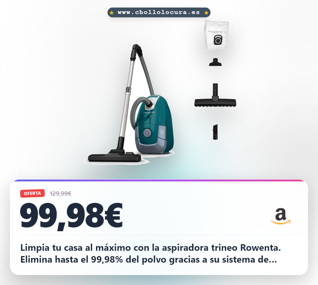 Aprovecha la aspiradora Rowenta trineo con bolsa de alta filtración y 12m de alcance al mejor precio en oferta