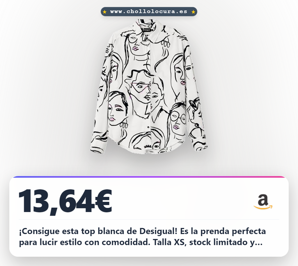 ¡Consigue esta top blanca de Desigual! Es la prenda perfecta para lucir estilo con comodidad. Talla XS, stock limitado y ¡precio bomba! No esperes más para llevarte esta ganga.