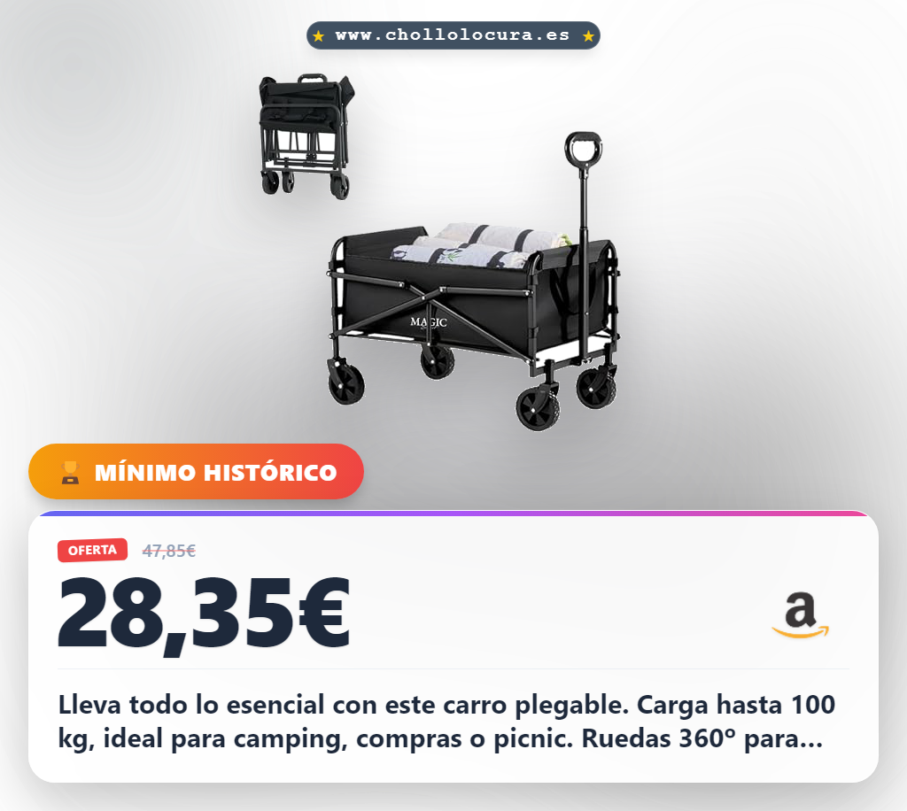 Carro Plegable de Playa y Camping. Carrito Todo Terreno con Ruedas, Carreta de Transporte con Bolsa y Mango Ajustable. Carretilla de Mano para Picnic, Jardin, Compras, etc. (57x39cm, 85L)