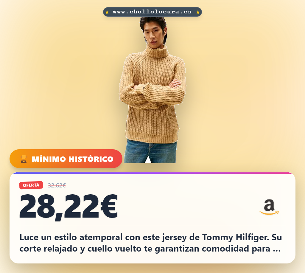 Aprovecha este jersey Tommy Hilfiger hombre de punto chunky rib cuello vuelto beige XXL.