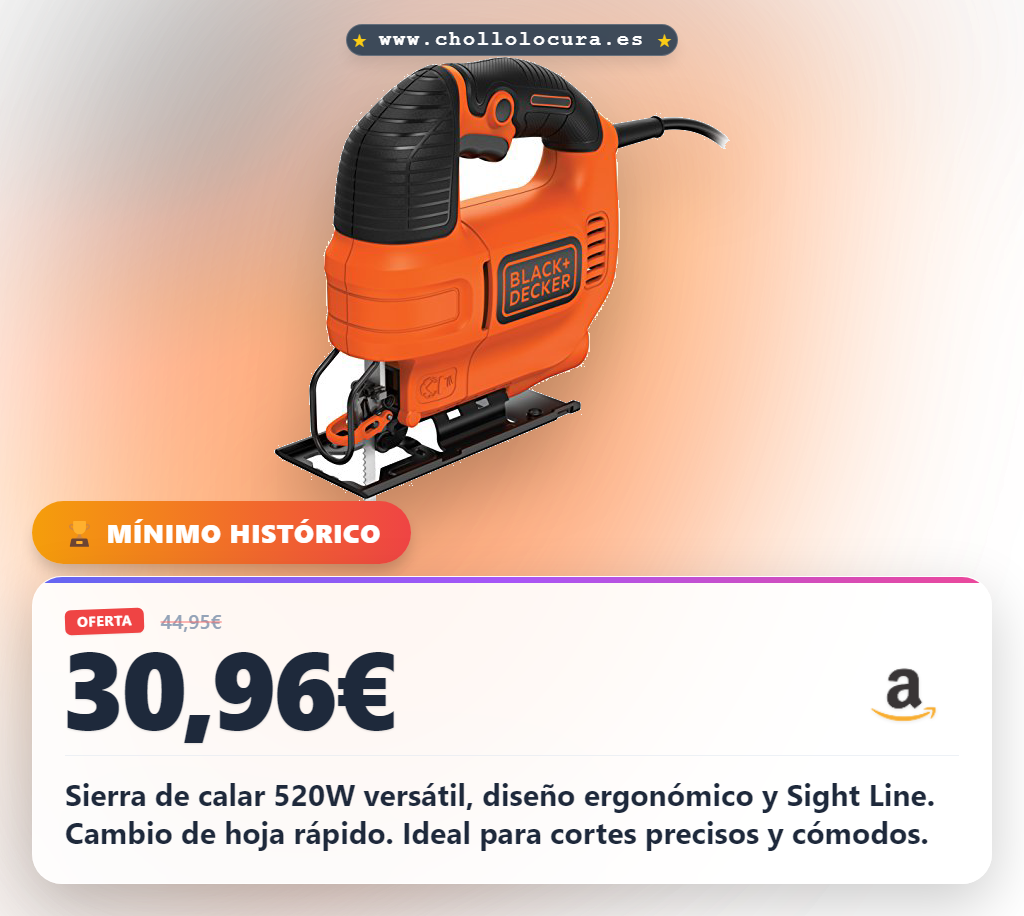 BLACK+DECKER KS701E Sierra de calar 520W con velocidad variable Corte bisel 0 45º Diseño ergonómico compacto y ligero, Color Negro
