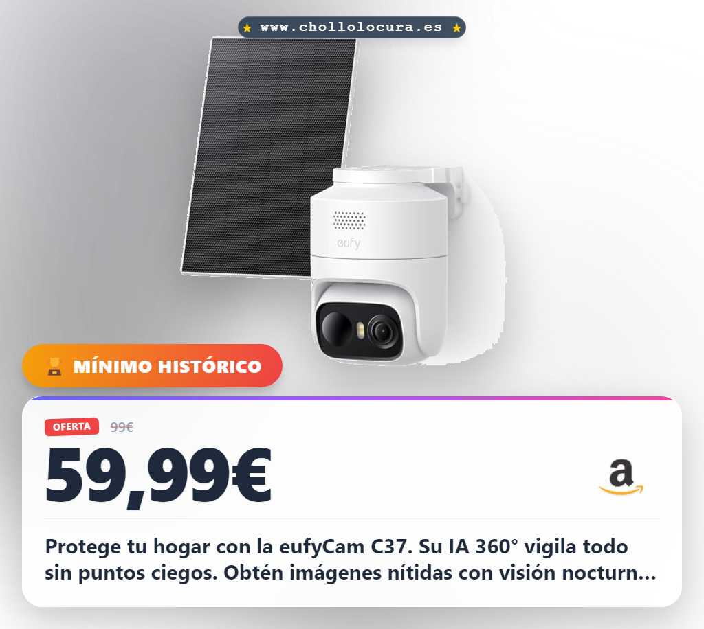 Consigue la eufyCam C37 solar 2K con IA 360° y sin cuotas mensuales al mejor precio para tu hogar