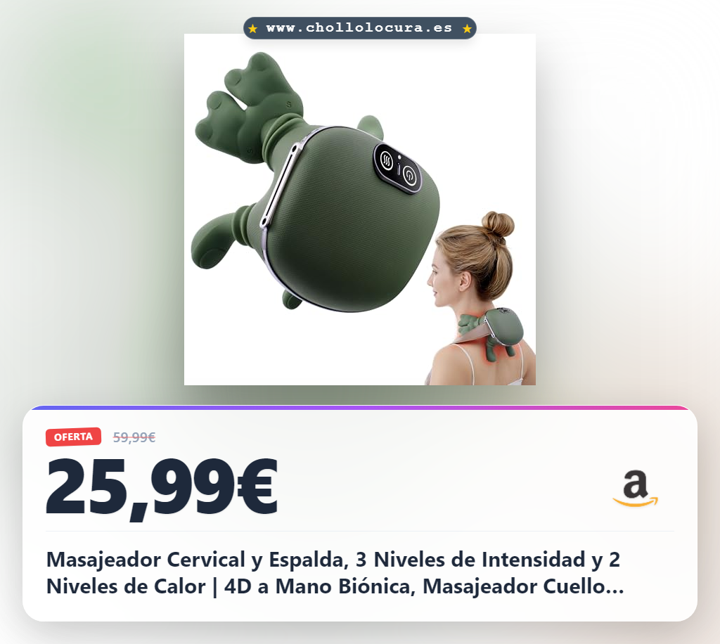 Masajeador Cervical y Espalda, 3 Niveles de Intensidad y 2 Niveles de Calor | 4D a Mano Biónica, Masajeador Cuello Eléctrico, Masaje Profundo para Relajar Músculos, Alivia Dolores y Fatiga (Verde)