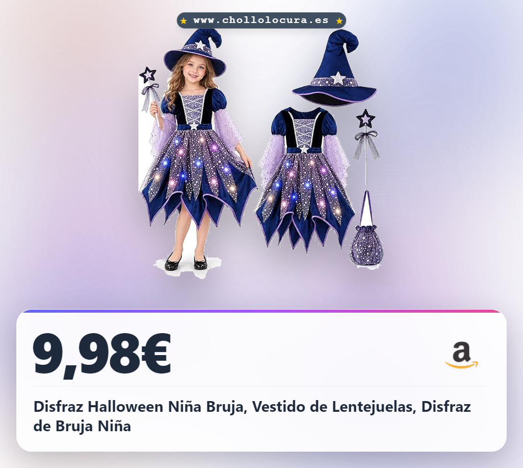 Disfraz Halloween Niña Bruja, Vestido de Lentejuelas, Disfraz de Bruja Niña