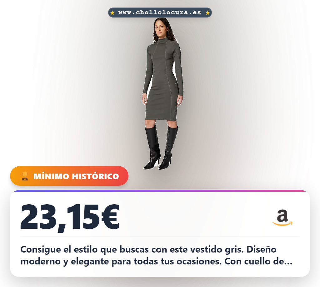 Aprovecha este vestido G-STAR Washed Slim Rib gris con cuello de chimenea y manga larga al mejor precio