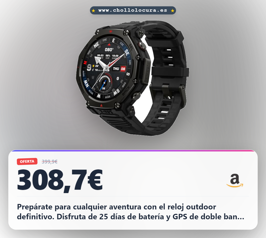 Consigue el reloj inteligente outdoor Amazfit T-Rex 3 Pro con GPS dual, pantalla AMOLED y 25 días de batería en oferta