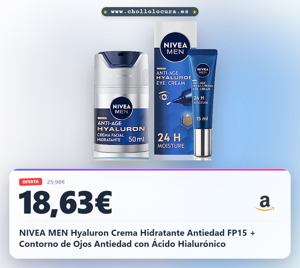 NIVEA MEN Hyaluron Crema Hidratante Antiedad FP15 + Contorno de Ojos Antiedad con Ácido Hialurónico