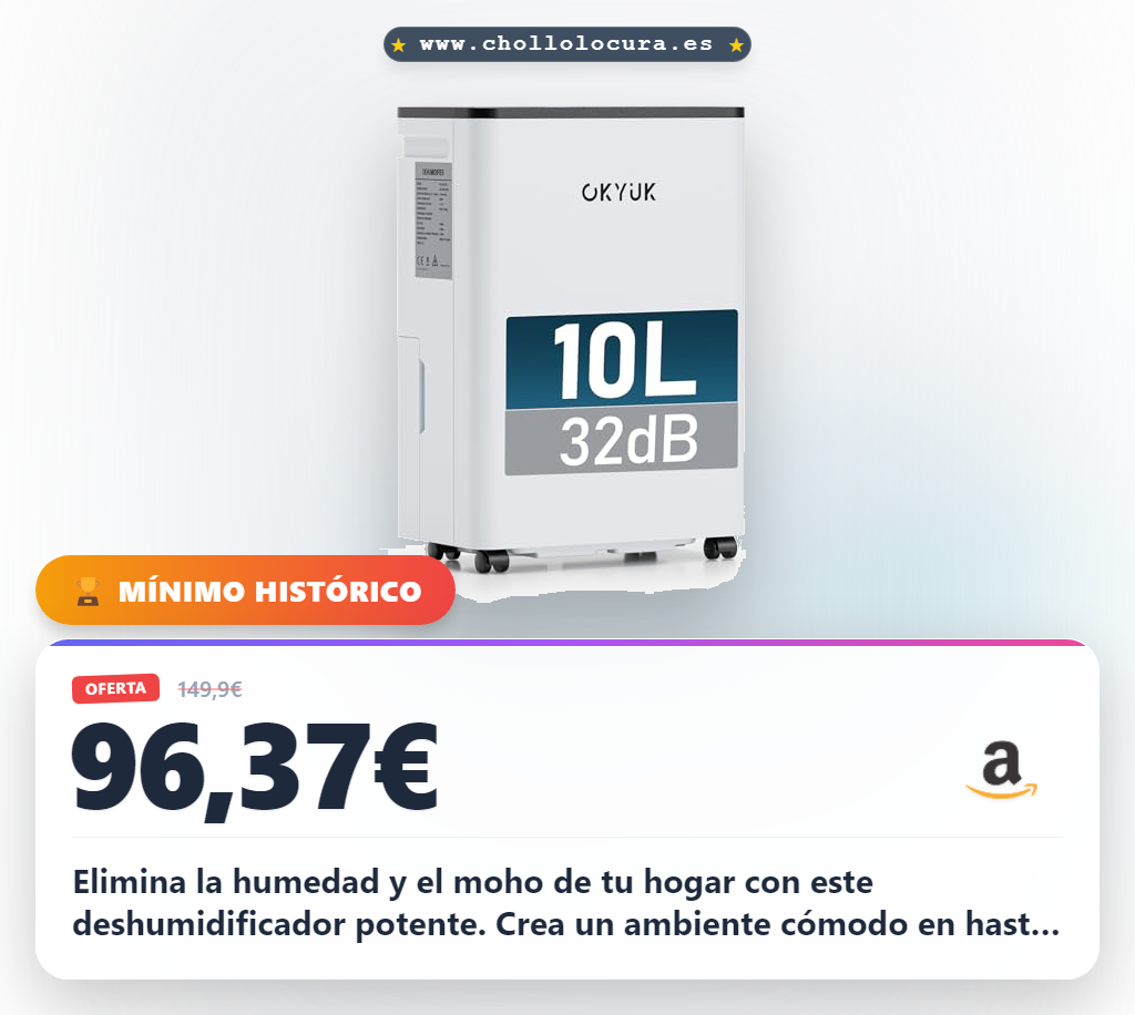 Aprovecha el deshumidificador OKYUK de 10L para hasta 30m² con modo sueño y apagado automático al mejor precio