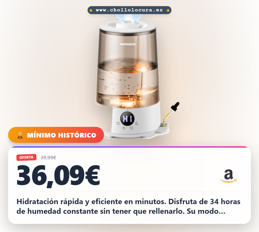 Consigue el humidificador ultrasónico Homvana 3.6L con aroma para un sueño perfecto.