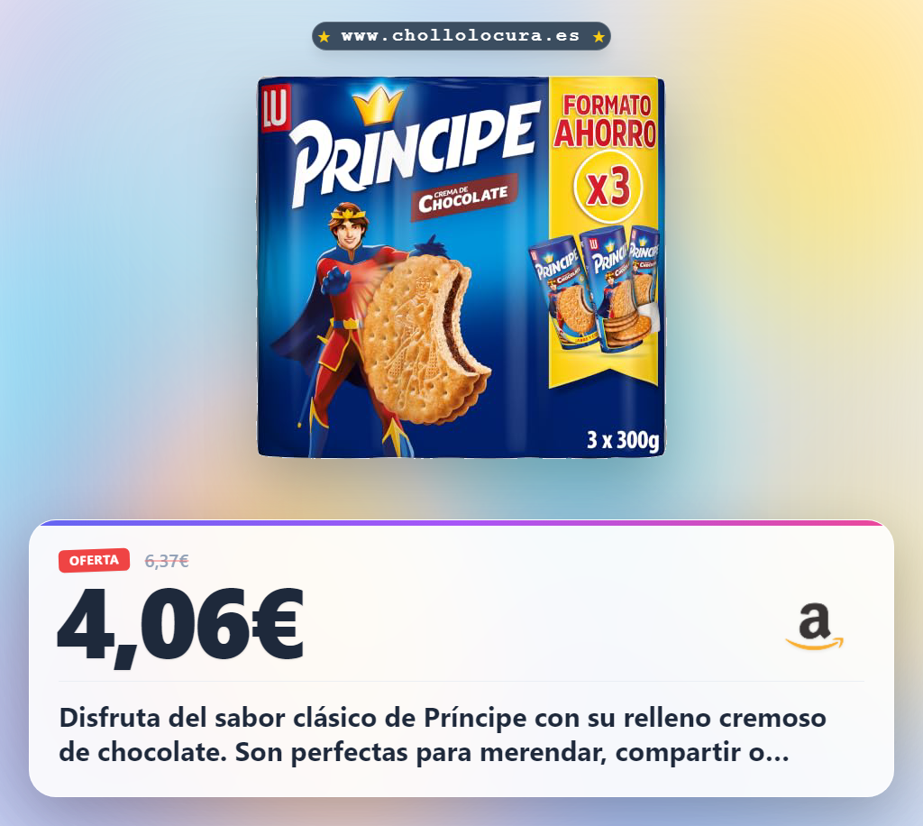 Disfruta el sabor clásico de Príncipe con relleno cremoso de chocolate. Aprovecha este pack de 3 para meriendas y fiestas.