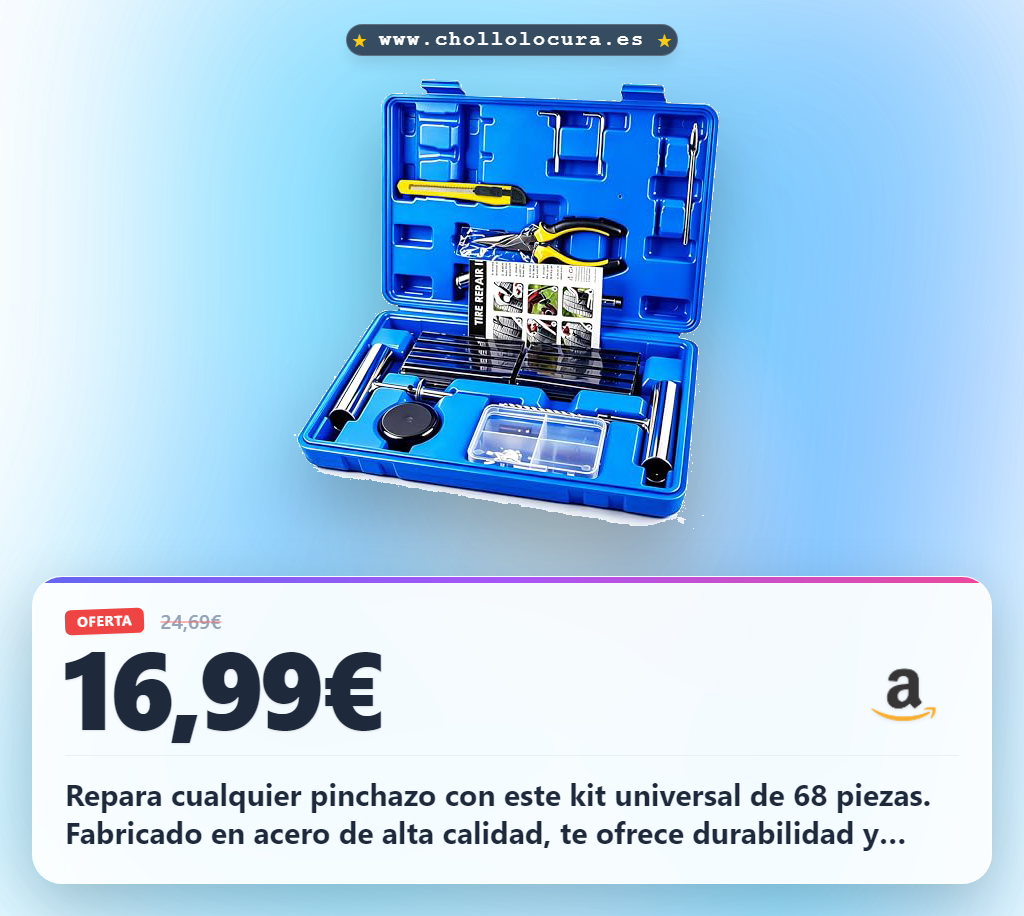 Consigue el kit universal de reparación de neumáticos de 68 piezas con herramientas de acero cromo-vanadio