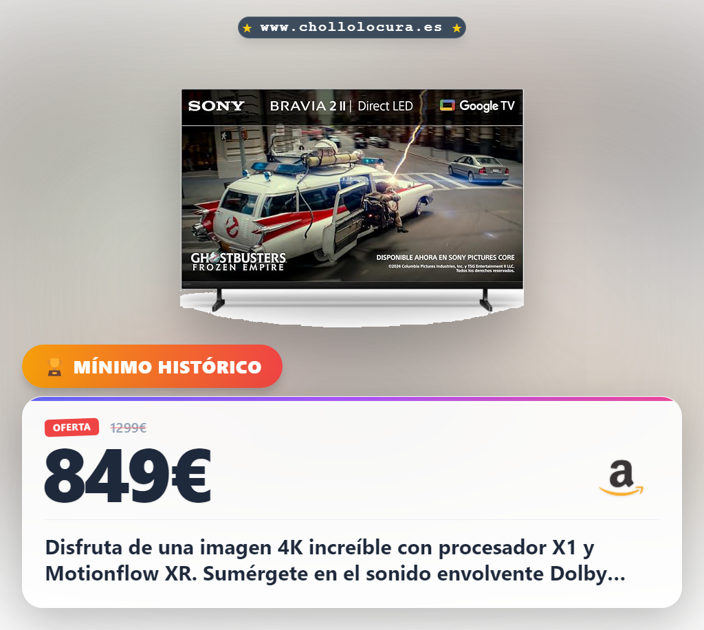 Aprovecha la TV Sony BRAVIA 2 II 65 pulgadas 4K Google TV con Dolby Atmos y compatibilidad PS5 al mejor precio