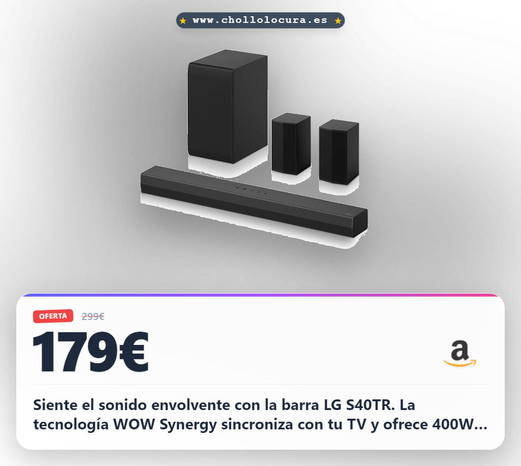 Aprovecha la barra de sonido LG S40TR con WOW Synergy y sonido inteligente IA a precio de chollo