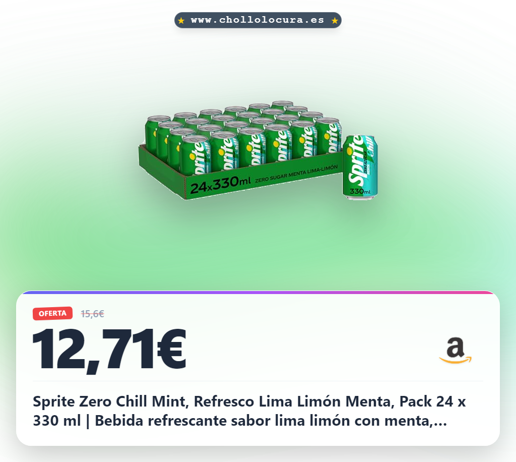 Sprite Zero Chill Mint, Refresco Lima Limón Menta, Pack 24 x 330 ml | Bebida refrescante sabor lima limón con menta, aromas naturales, sin conservantes ni colorantes, Refrescante y equilibrada