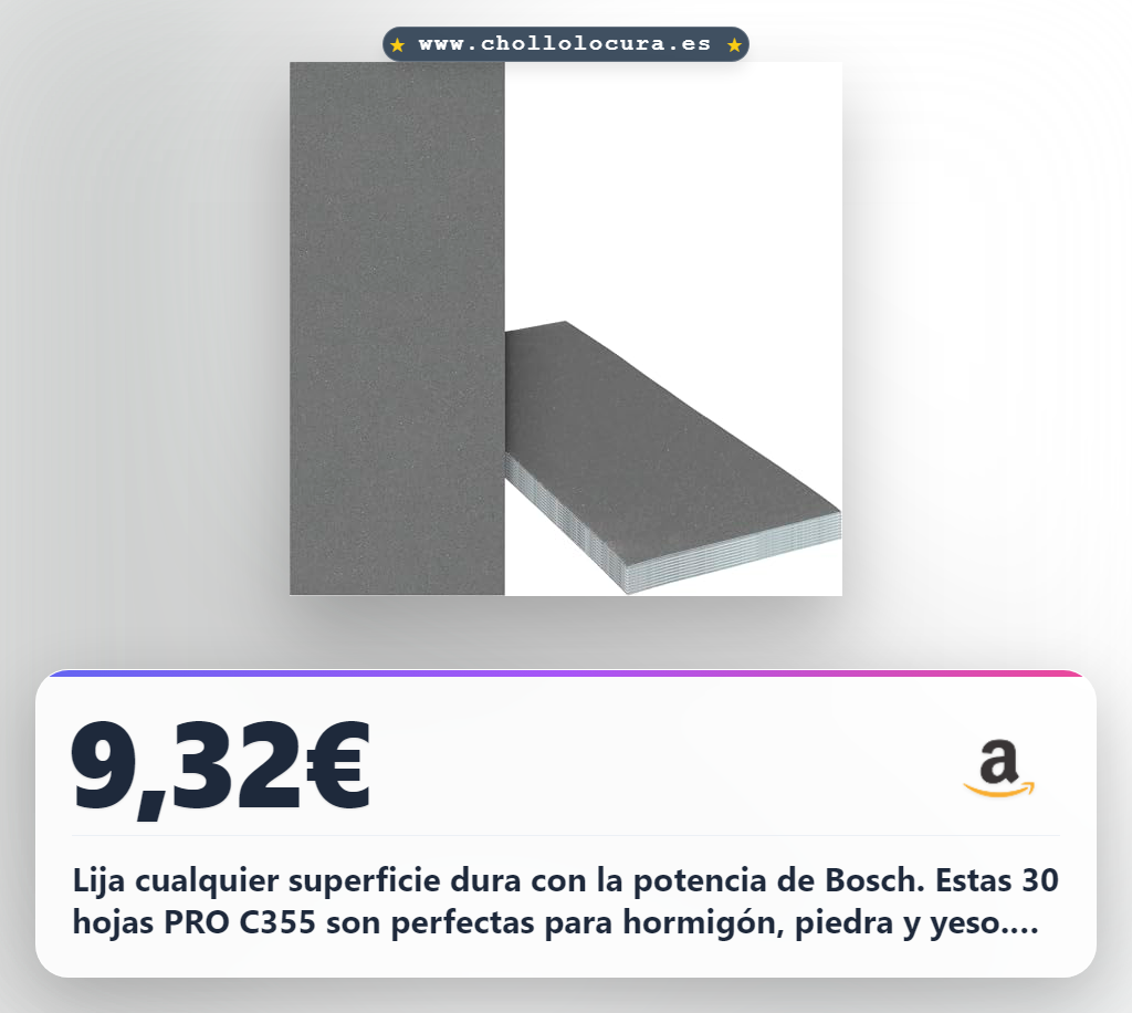 Consigue 30 hojas de lija Bosch PRO C355 para hormigón y piedra dura al mejor precio
