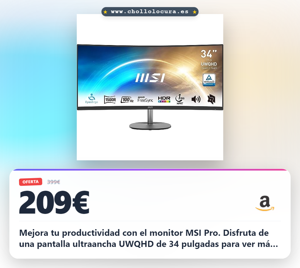 Consigue el monitor profesional MSI Pro MP341CQ UWQHD 34 pulgadas con panel VA y 100Hz en oferta