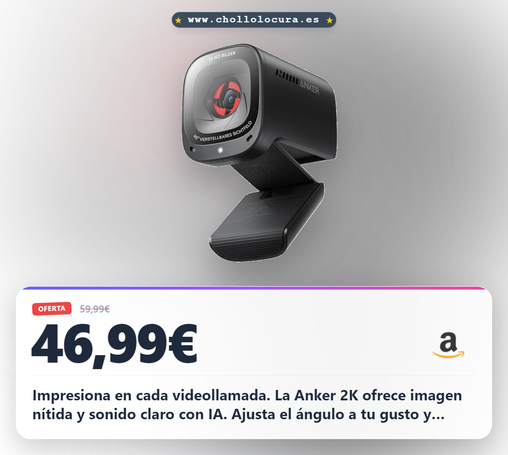 Encuentra la webcam Anker 2K USB para videollamadas con reducción de ruido y luz inteligente al mejor precio