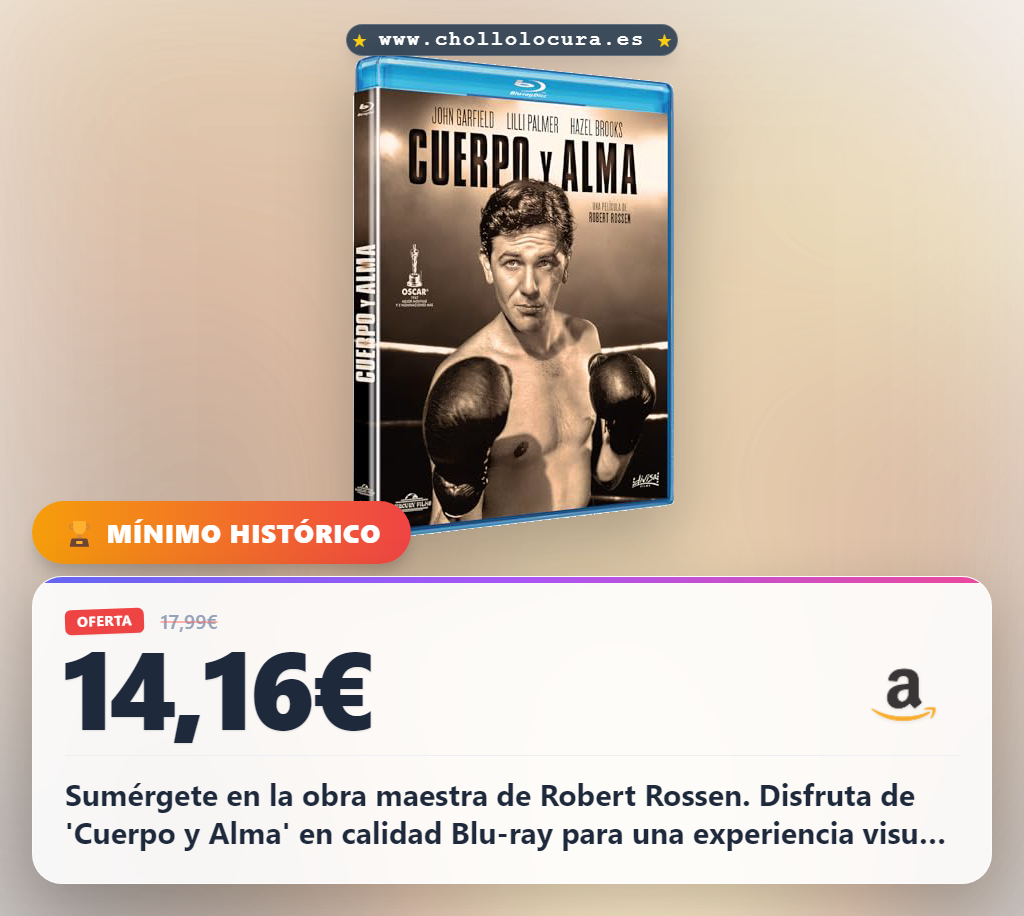 Disfruta el clásico Cuerpo y Alma (1947) en Blu-ray, una obra maestra imprescindible de Robert Rossen en oferta