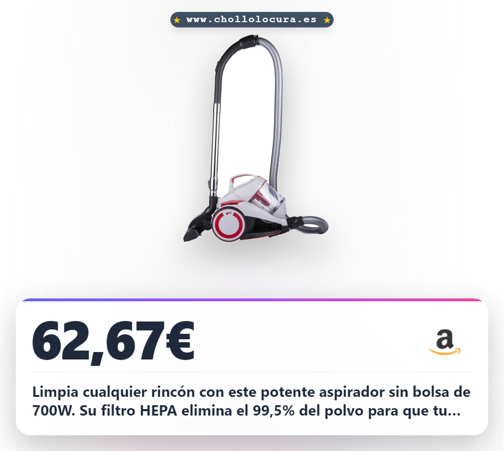 Encuentra el aspirador sin bolsa Dirt Devil 700W con filtro HEPA 12 y cepillo combinado a precio de chollo