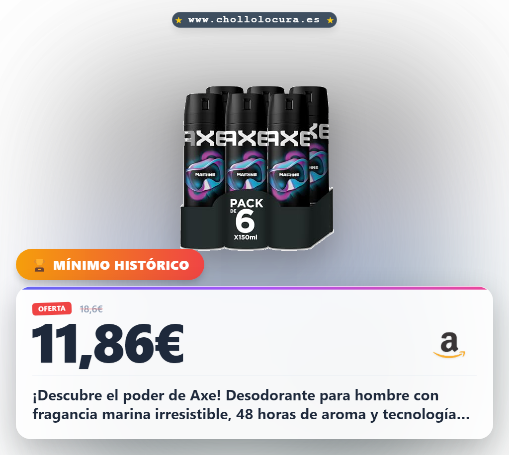 Axe Desodorante para Hombre Bodyspray Marine 150 ml - Pack de 6, El embalaje puede variar