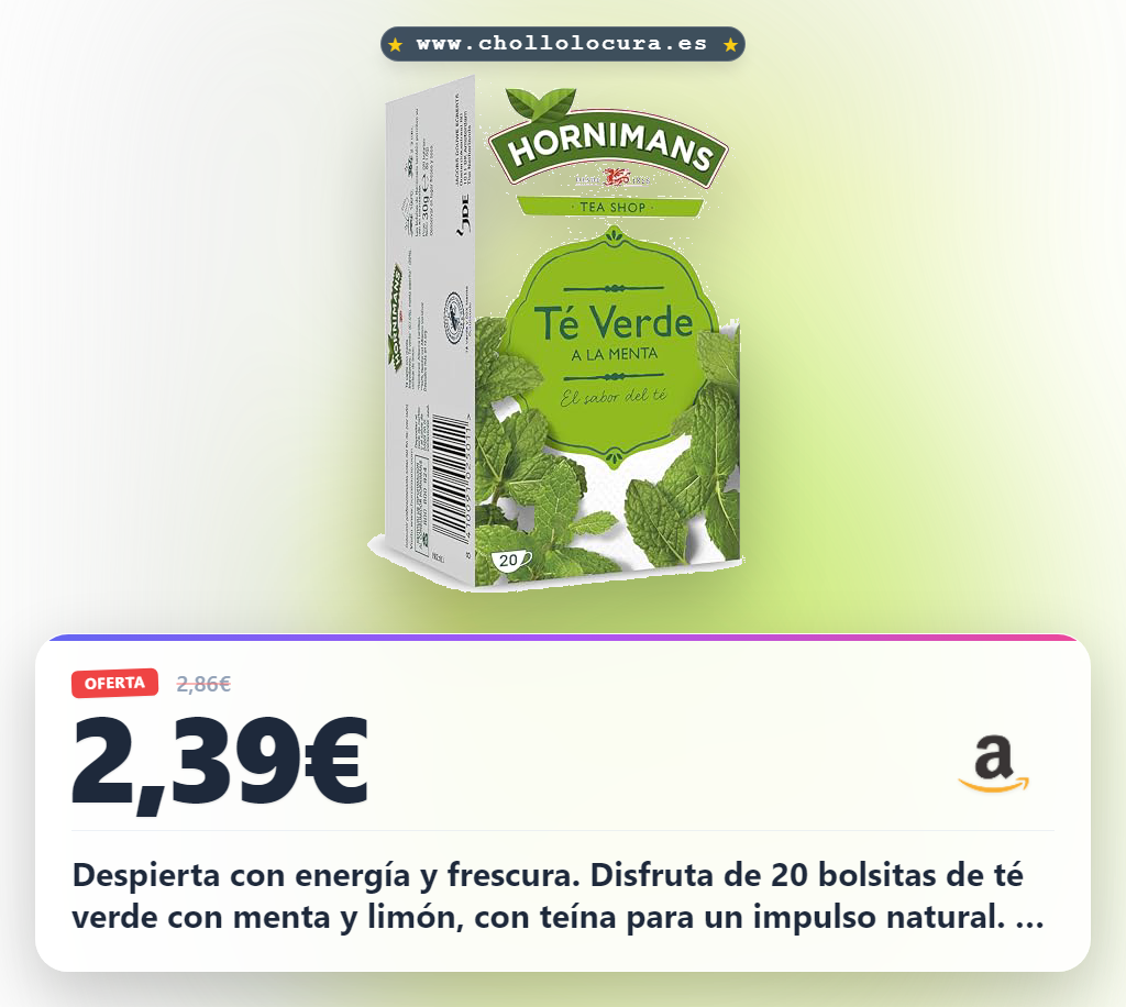 Consigue el té verde a la menta 100% natural con teína y sin azúcar añadido al mejor precio de oferta histórica en bolsitas veganas