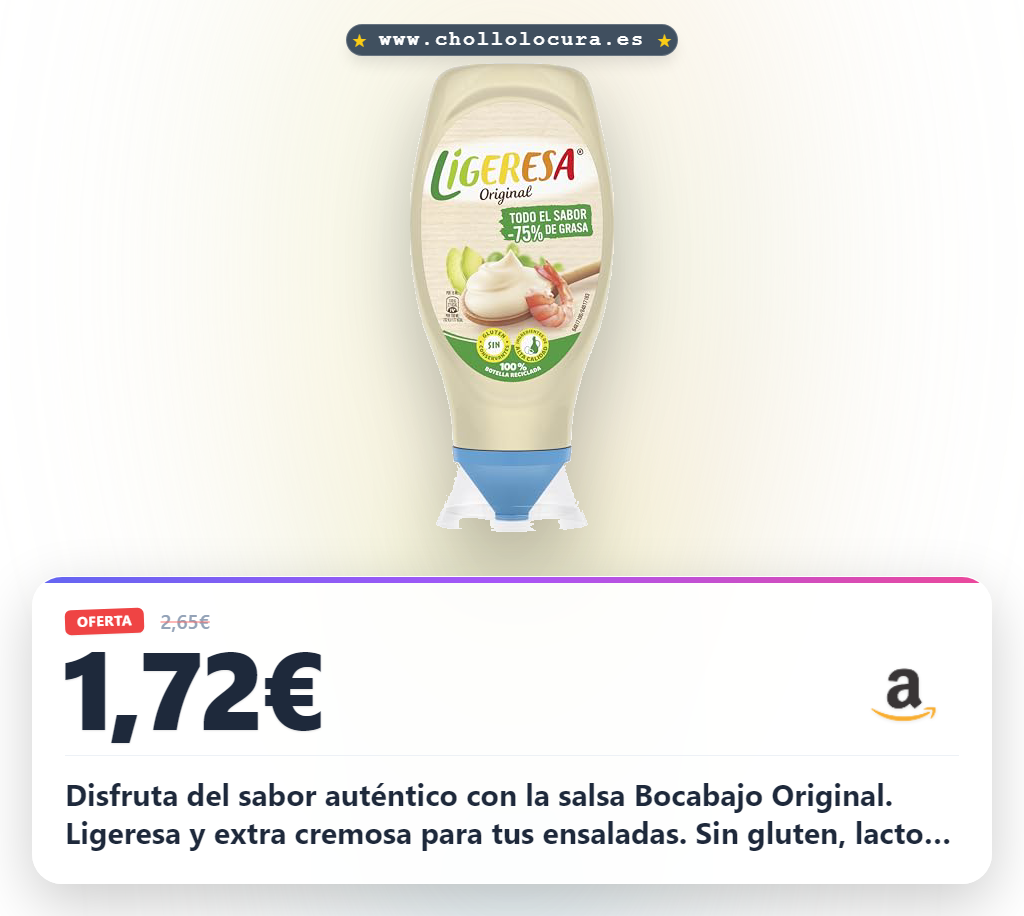 Aprovecha la salsa Bocabajo Original con 75% menos grasa y sin gluten para ensaladas