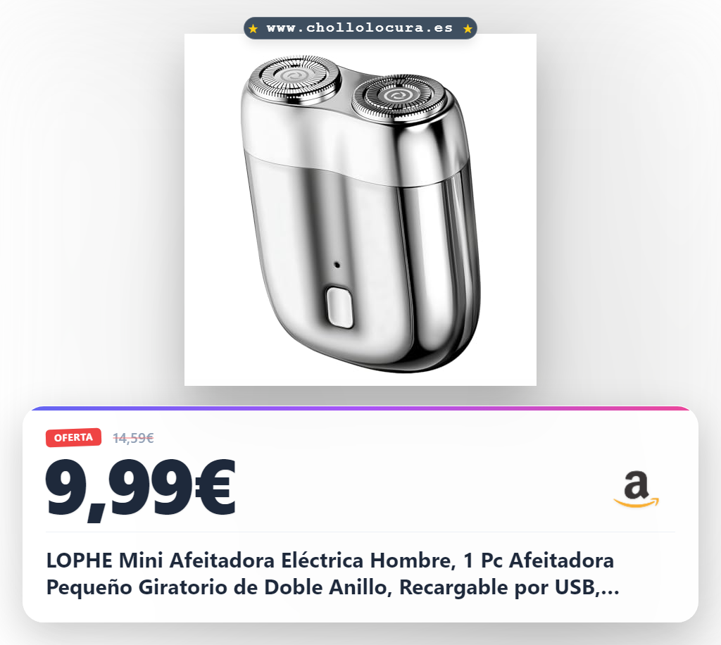 LOPHE Mini Afeitadora Eléctrica Hombre, 1 Pc Afeitadora Pequeño Giratorio de Doble Anillo, Recargable por USB, Afeitadora Eléctrica Portátil con Cuchillas Dobles Flotantes, Impermeable(Color Plateado)