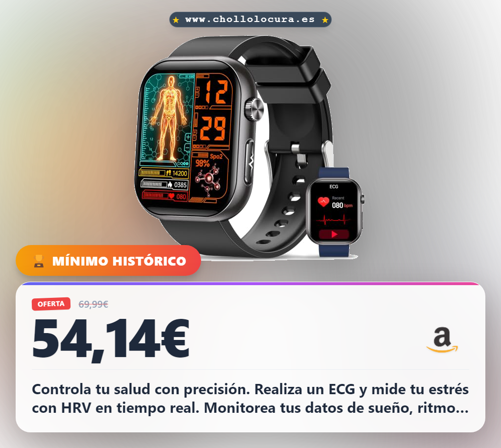Aprovecha este reloj inteligente salud hombre con ECG, HRV e IMC para monitorear tu bienestar al mejor precio
