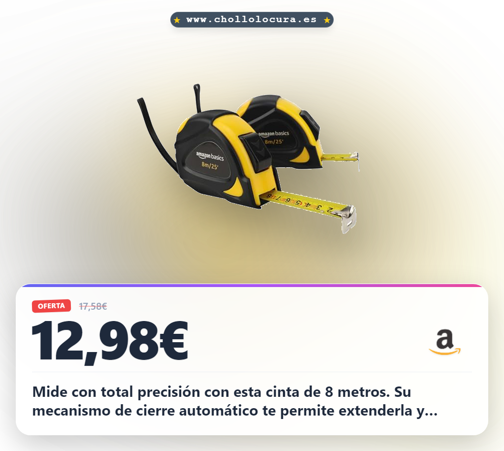 Encuentra la cinta métrica Amazon Basics de 8 metros con cierre automático y precisión MID en oferta al mejor precio del año.